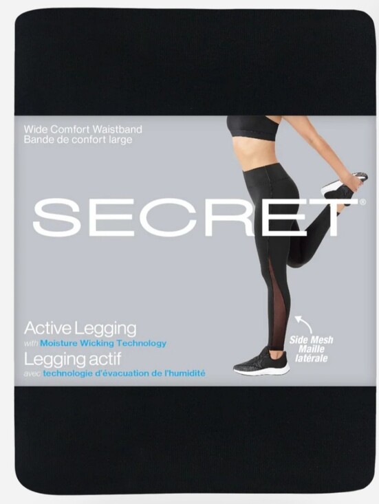 Pants - Small SECRET Active Legging - Black with Sheer Side Mesh Sz Small